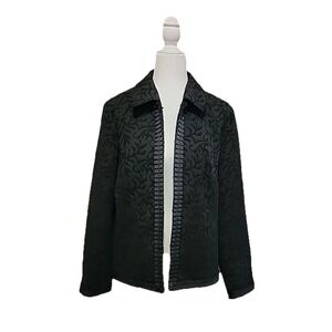 Coldwater Creek Womens‎ Blazer Sz L Metallic Jacquard Elegant Event Black Jacket